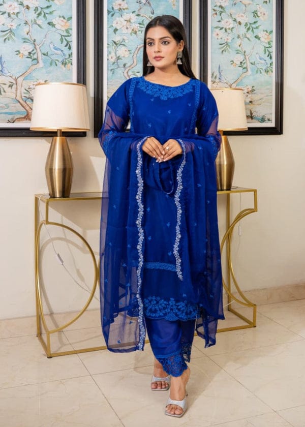 ROYAL AZURE CHARM CHIFOON EMBROIDERD 3PC