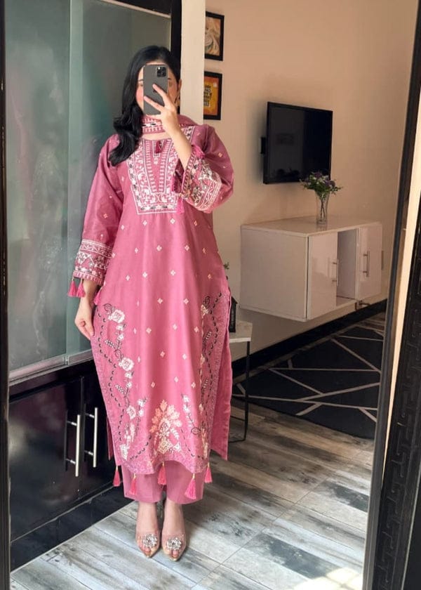 DUSTY ROSE ELEGANCE EMBROIDERED 3PC