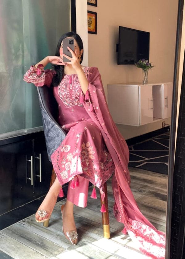 DUSTY ROSE ELEGANCE EMBROIDERED 3PC
