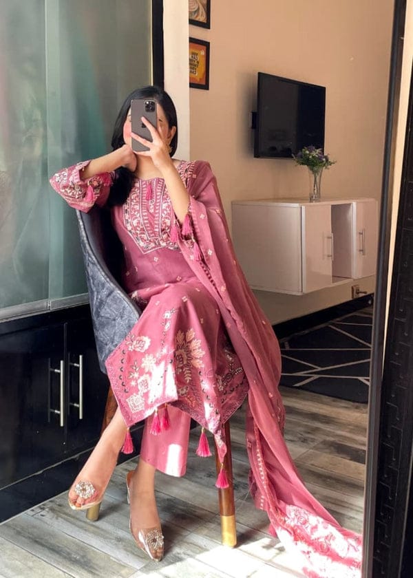 DUSTY ROSE ELEGANCE EMBROIDERED 3PC