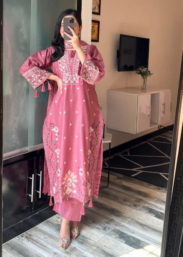 DUSTY ROSE ELEGANCE EMBROIDERED 3PC