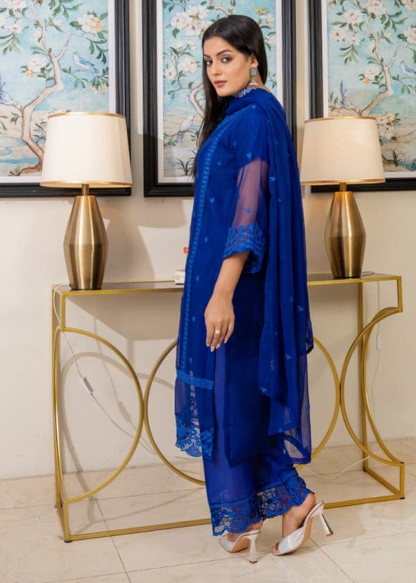 ROYAL AZURE CHARM CHIFOON EMBROIDERD 3PC