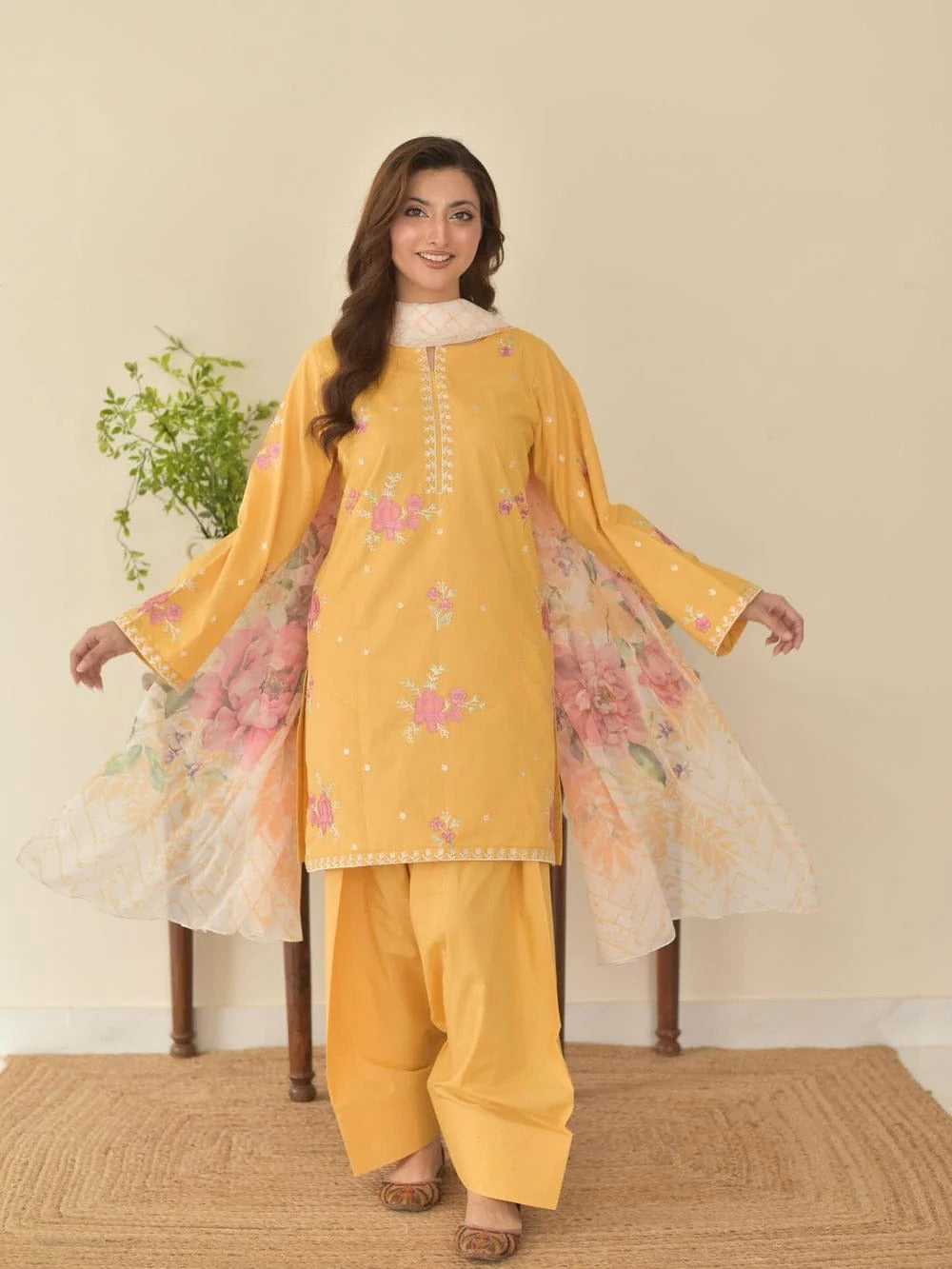 YELLOW SUNFLOWR EMBROIDERED 3PC