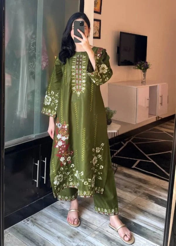 MEHROON BLOOM EMBROIDERED 2PC