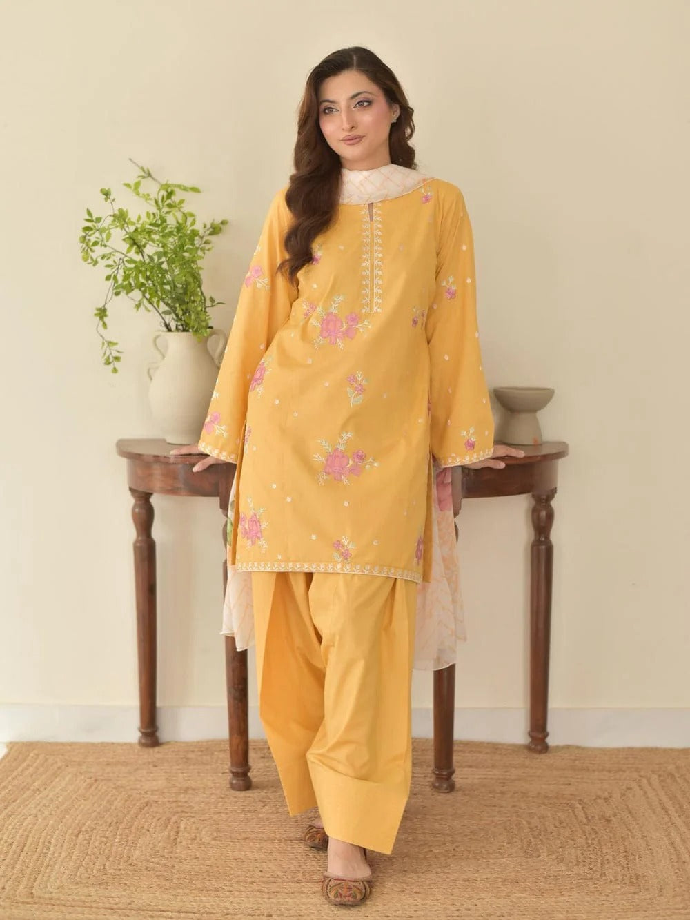 YELLOW SUNFLOWR EMBROIDERED 3PC